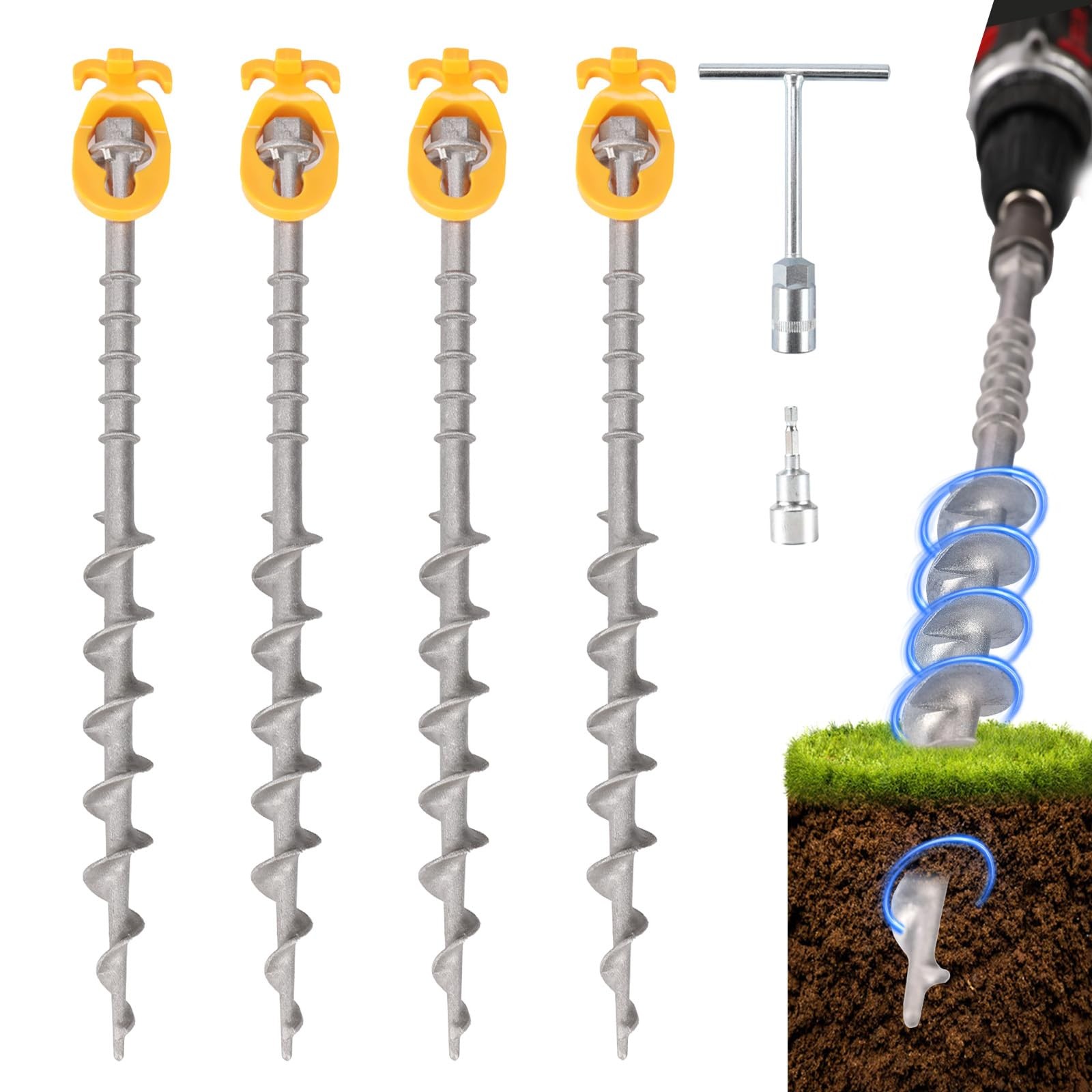 Keltrion 4 PCS Screw in Tent Stakes for Women Men - Ground Anchors Silver
