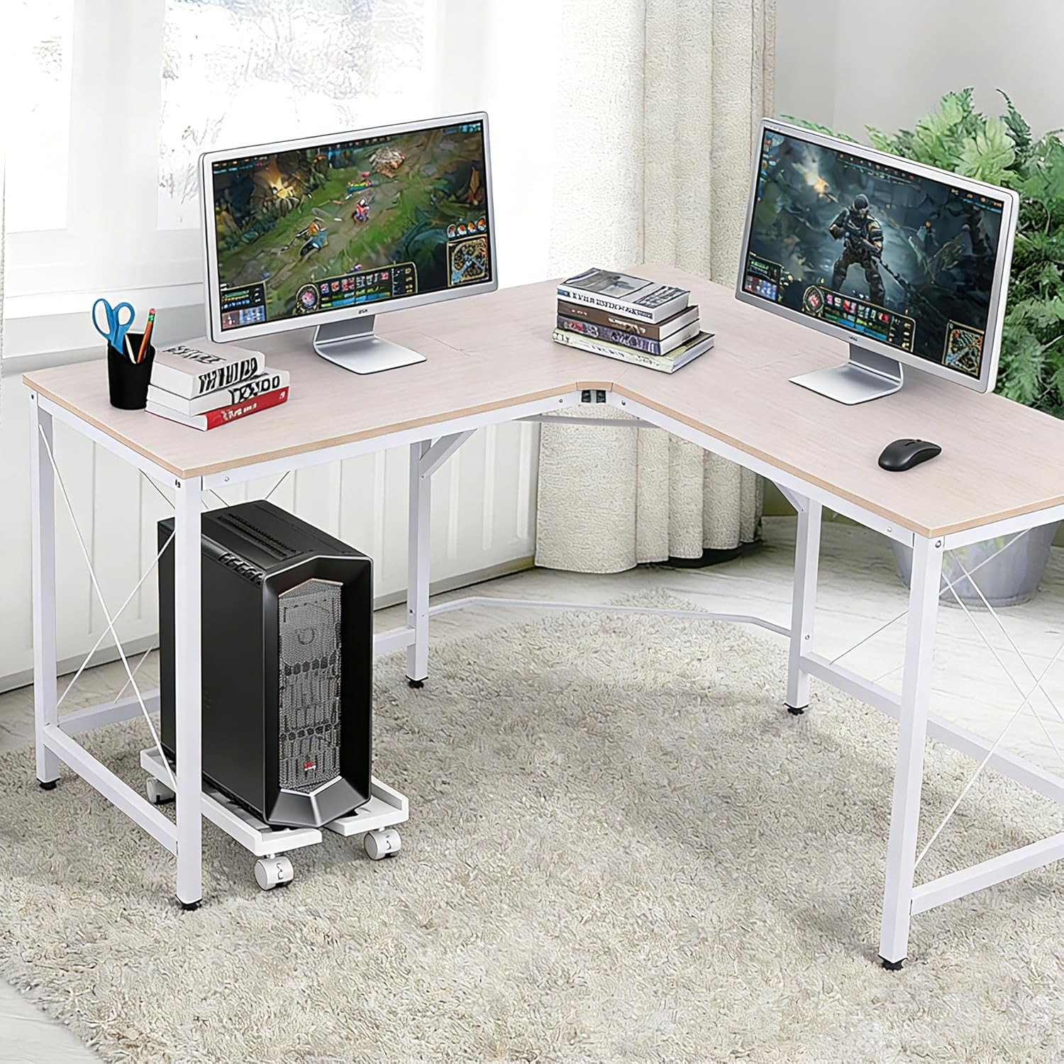 Computer Tower Stand, Adjustable Mobile CPU Stand with 4 Rolling Caster Wheels