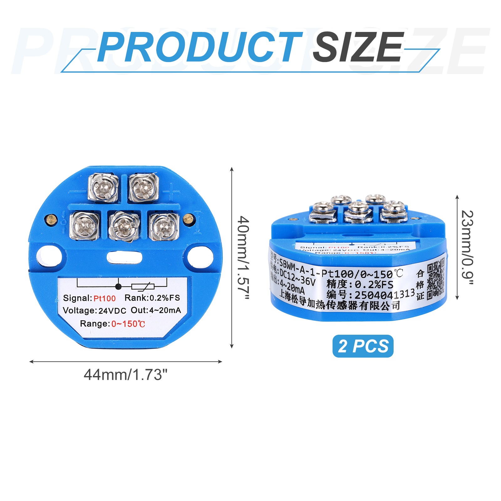 2pcs 0-150C RTD PT100 Temperature Sensor Transmitter Module, 4-20MA DC24V