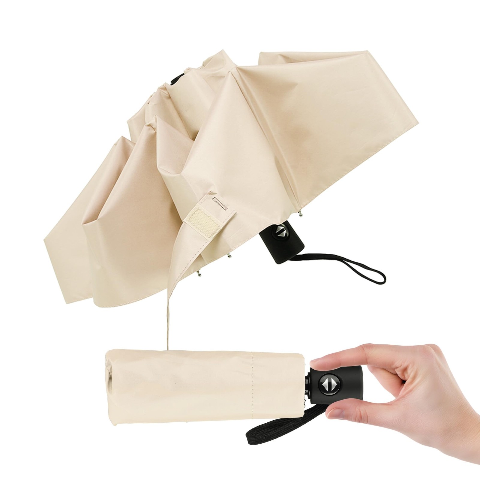 KreqiuCre Automatic Mini Travel Umbrellas for Rain/Sun, Small Apricot