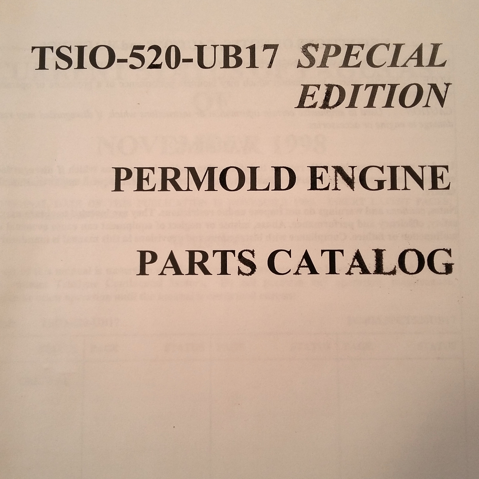 Continental "Special Edition" Permold Engine TSIO-520-UB17 Parts Manual