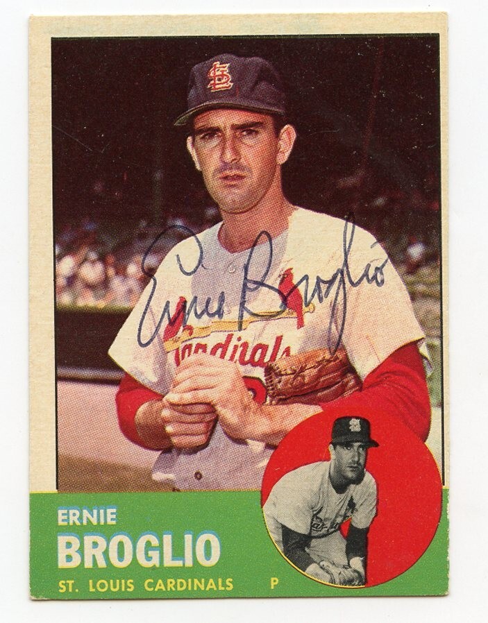 ERNIE BROGLIO Signed 1963 Topps #313 Cardinals Guaranteed Authentic KOA