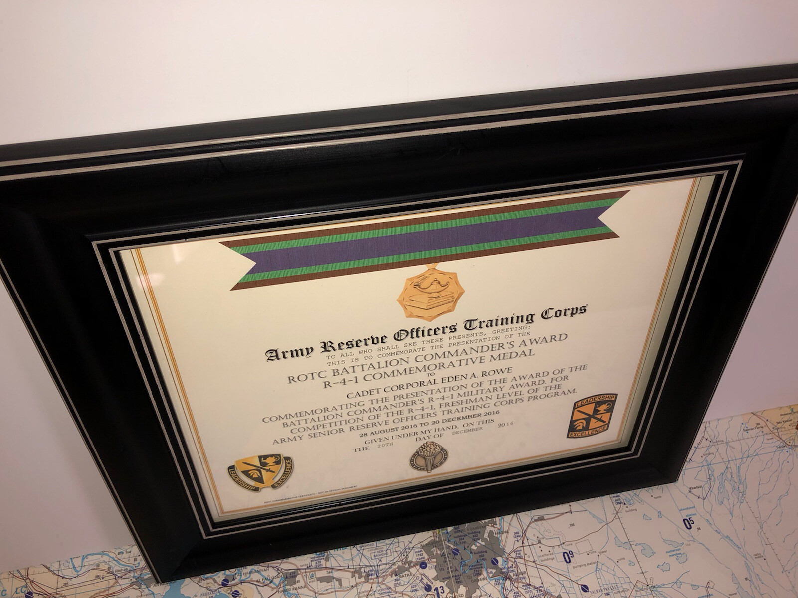 ARMY R.O.T.C. / BATTALION COMMANDER'S AWARD R-4-1 COMMEMORATIVE CERTIFICATE