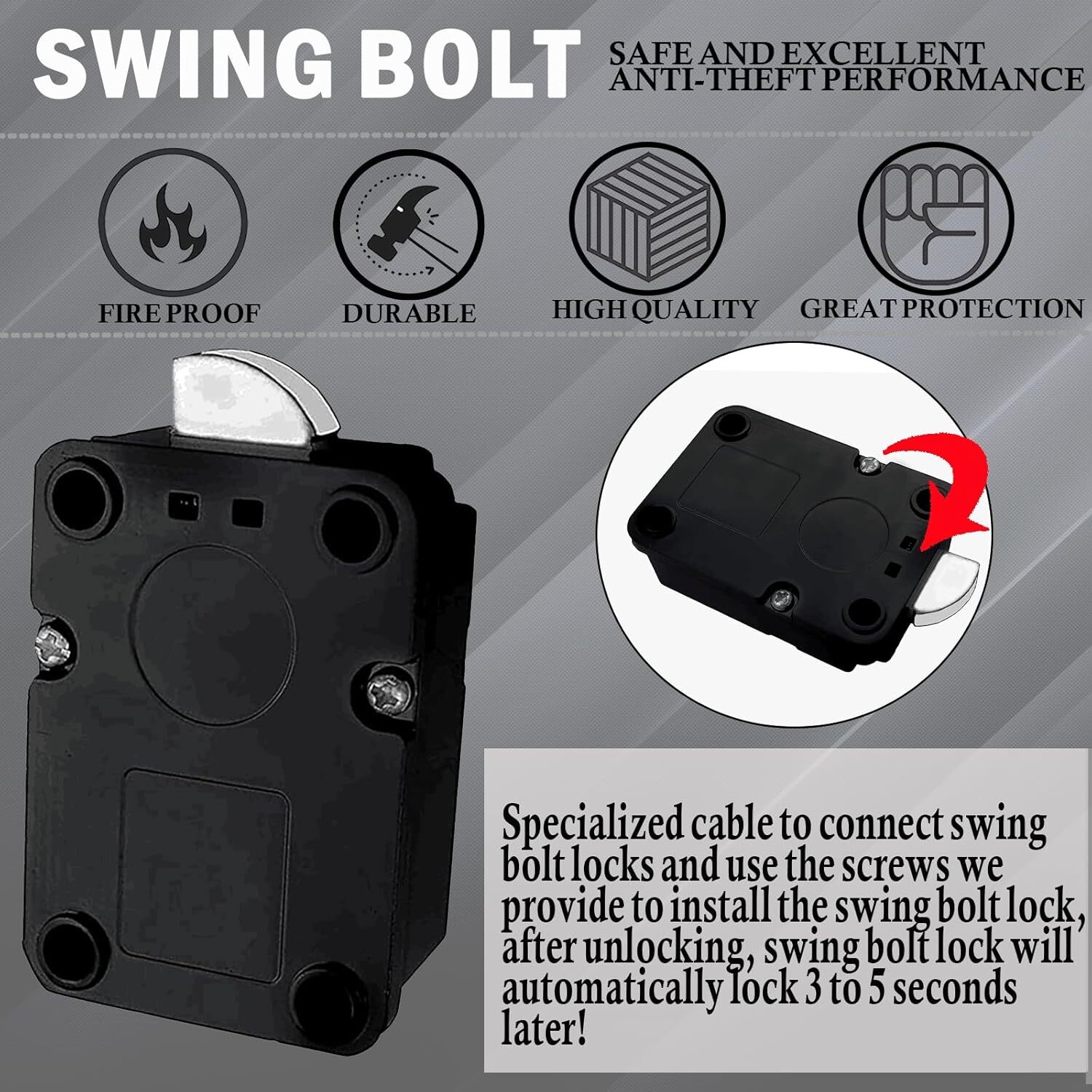 Stack on Safe Lock Replacement with Swing Bolt Digital Keypad Electronic Lock