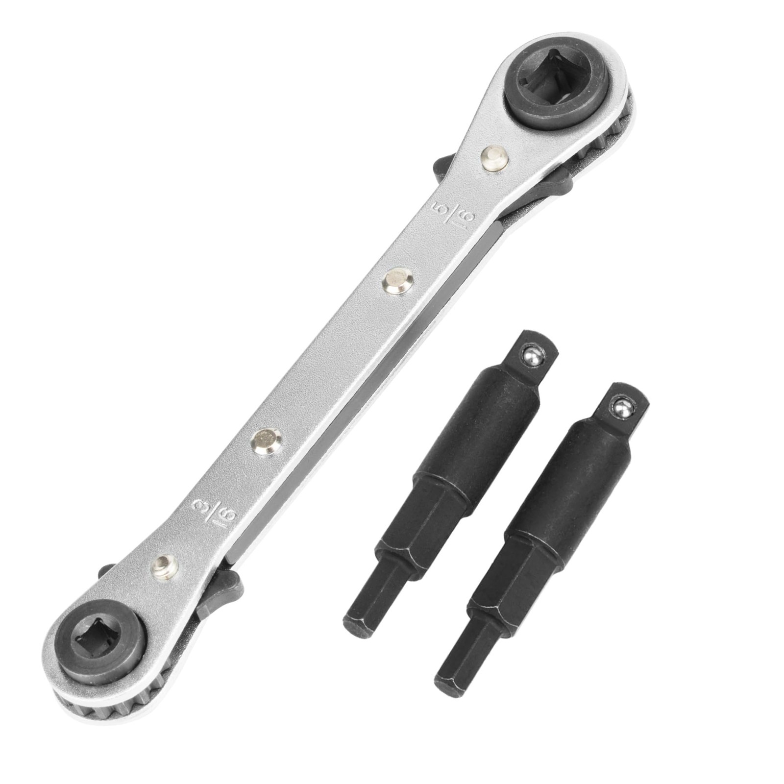 HVAC Service Wrench Set, 4-In-1 Refrigeration Ratchet Wrench with Hex Bit Adapte