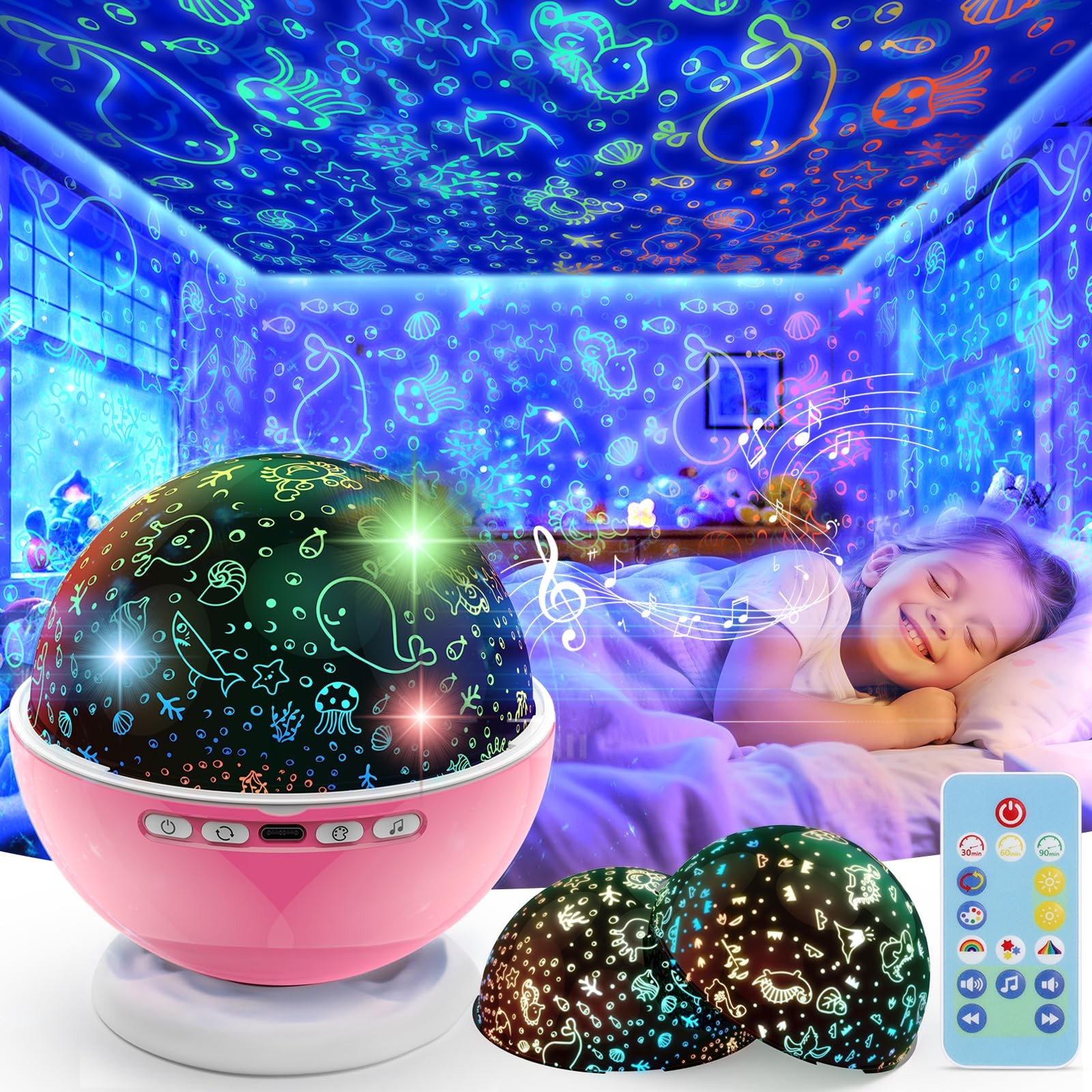 Night Light Projector,Night Light for Kids Room with Remote and Timer,360° Ro...