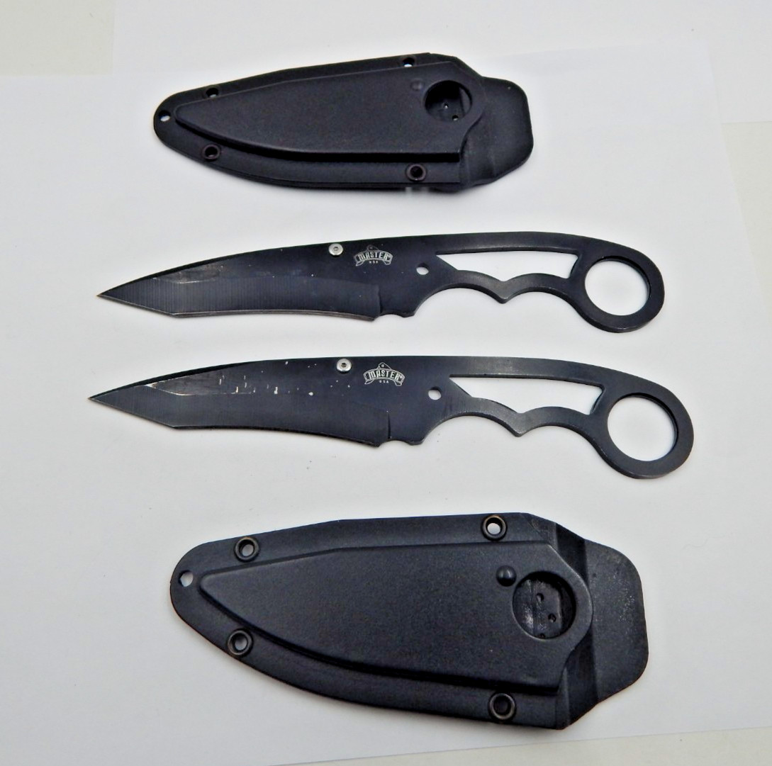 Lot of (2) MASTER MU1119BK Neck Knifes Black Recurve Tanto Fixed Blade 6 7/8"