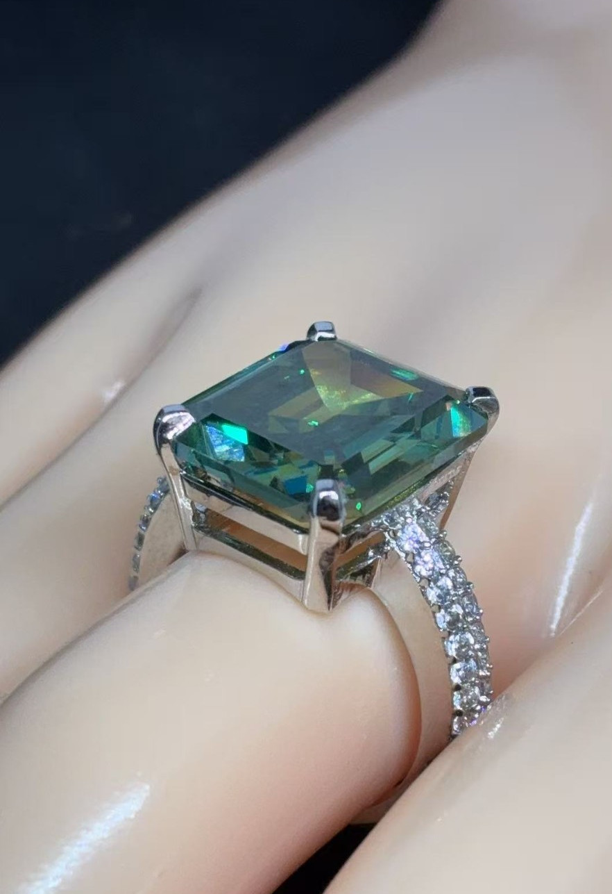 10 Ct Emerald Cut Sky Blue Moissanite Solitaire Ring Silver Size 7- Pass Tester
