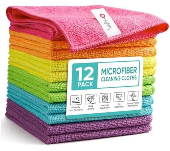 Microfiber Cleaning Cloth, Cleaning Rags, 12 Pack, 12x11 Pack of 12 Multicolor