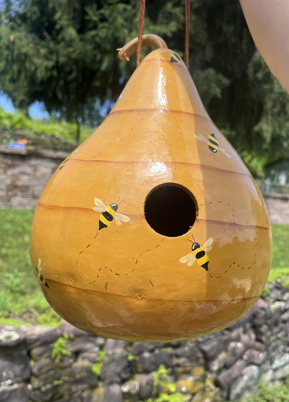 Gourd birdhouse beehive bee decor design signed hand painted New