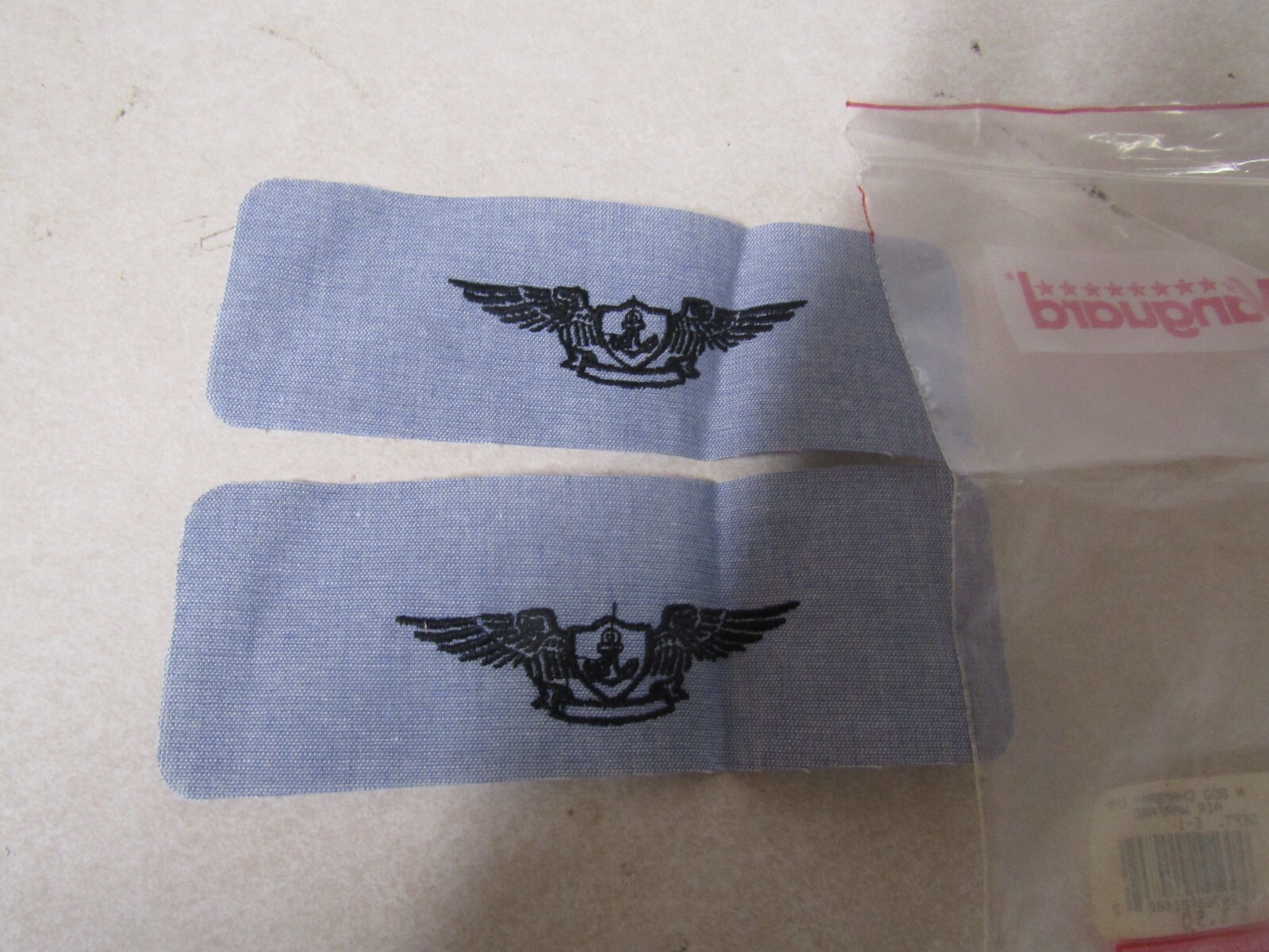 PATCH US NAVY RANK SET OF 2 CHAMBRAY AIR WARFARE BADGE BLACK ON BLUE CLOTH