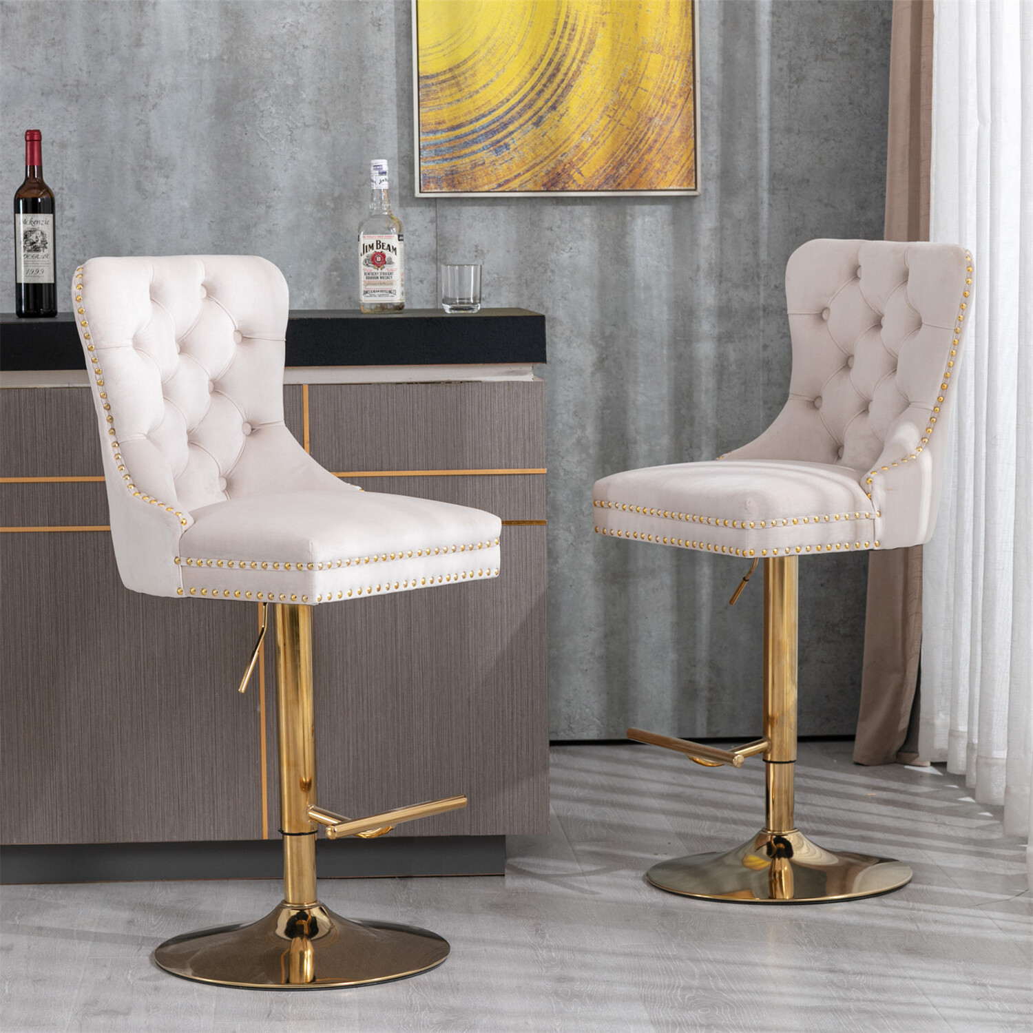 Set of 2 Swivel Bar Stool Adjustable Counter Height Barstools Dining Chair