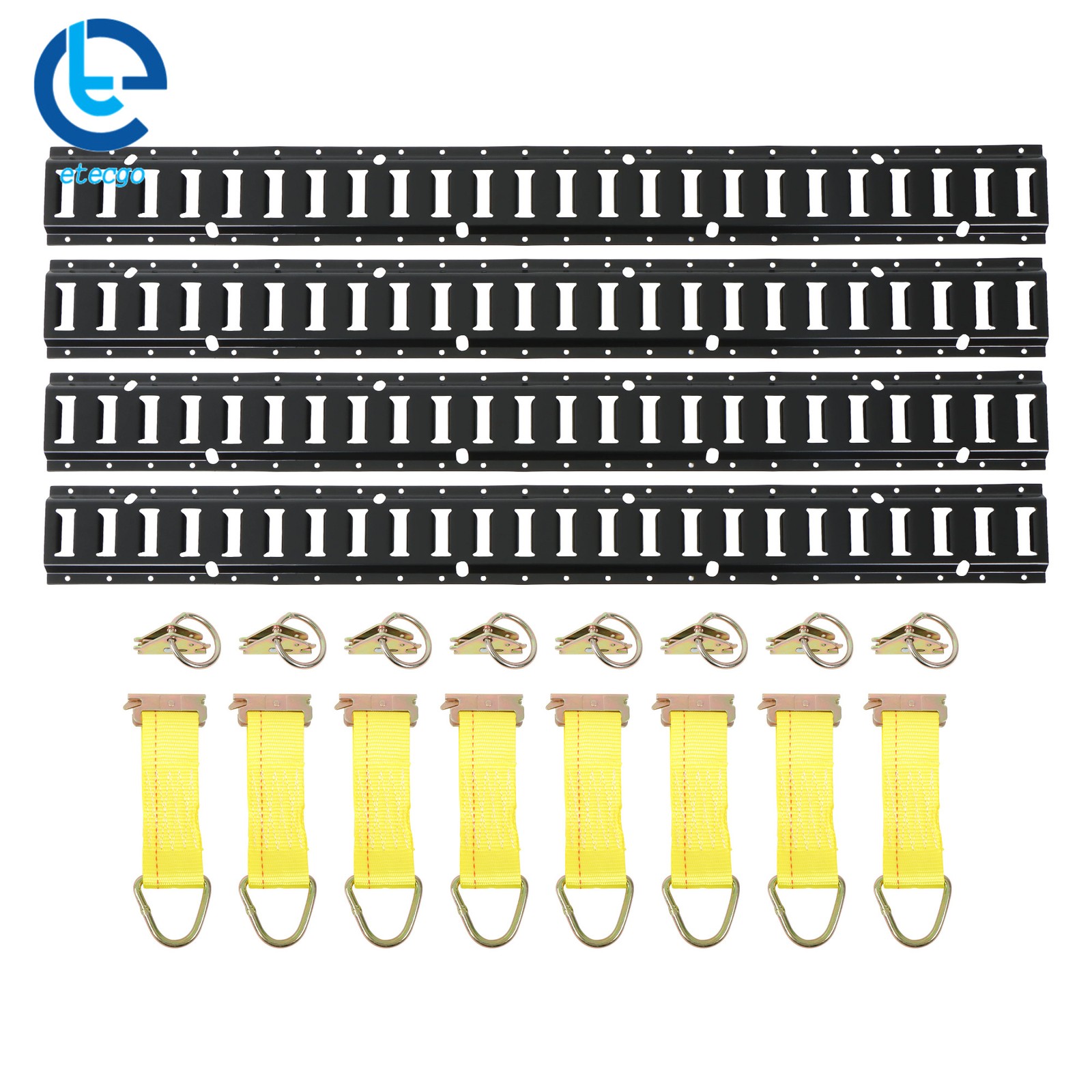 Black Powder Coated E Track Tie Down Rails 24 Piece Set 4 Feet Length Steel