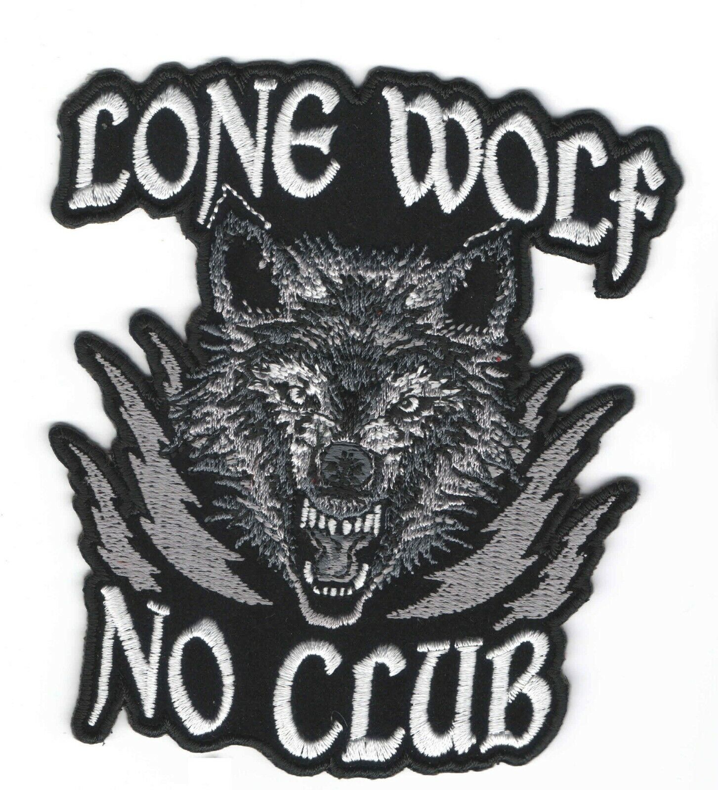 Lone Wolf No Clubs Gray Flames Iron On Sew On Embroidered Patch 3 3/4" x 4 1/4"