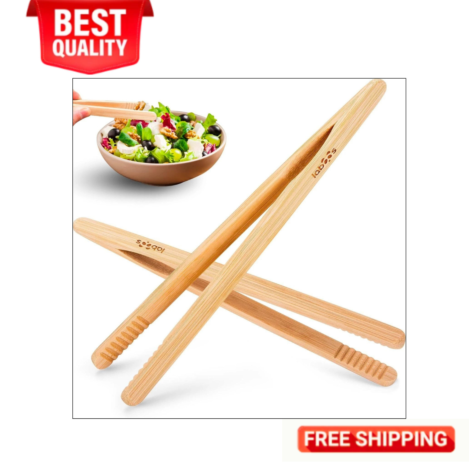 2-Pack Classic 8.7” Bamboo Toast Tongs – Natural Wooden Tongs for Toaster,Tongs