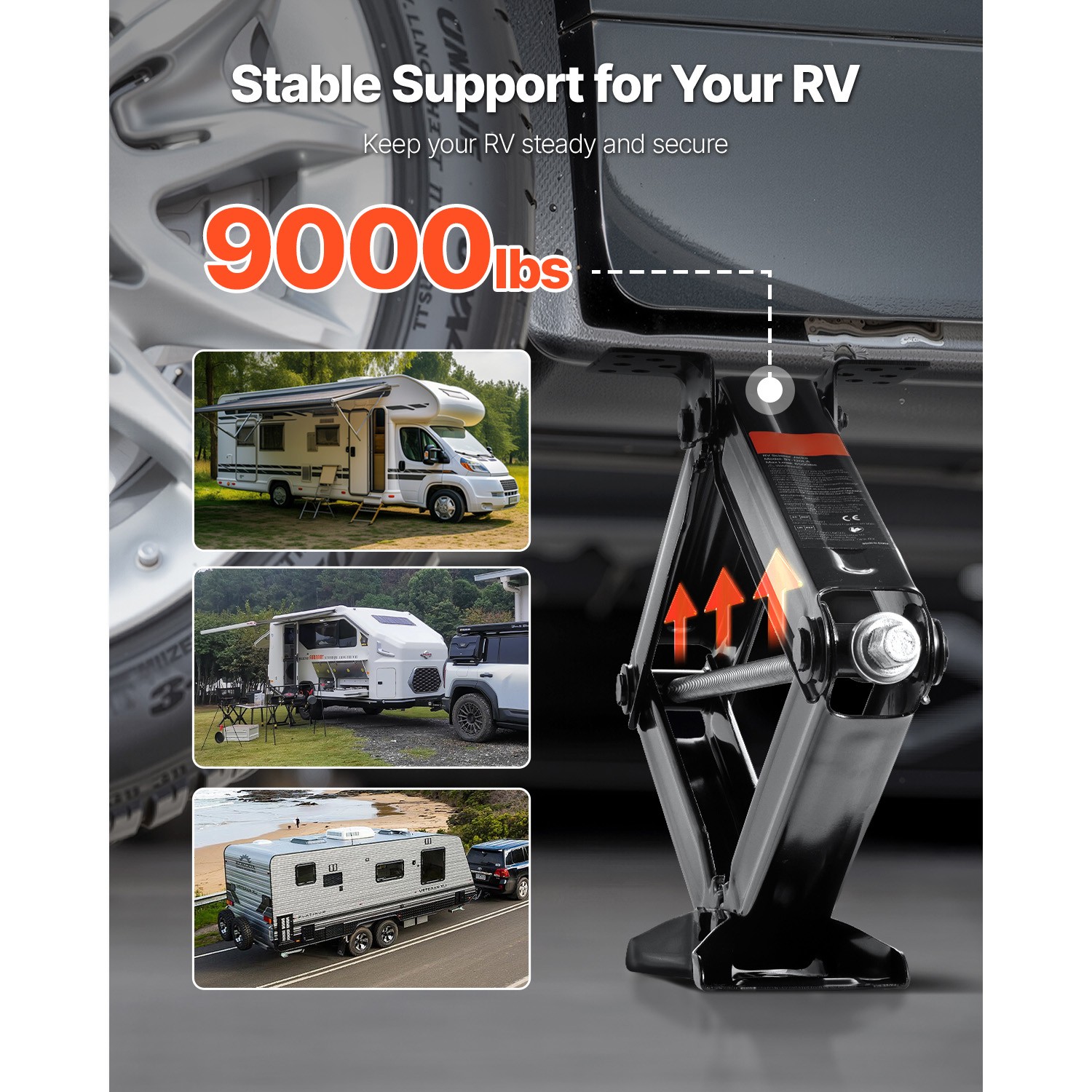 Set 4 9000lb RV Stabilizer Leveling Scissor Jacks w/Socket & Install Kit 23.4"