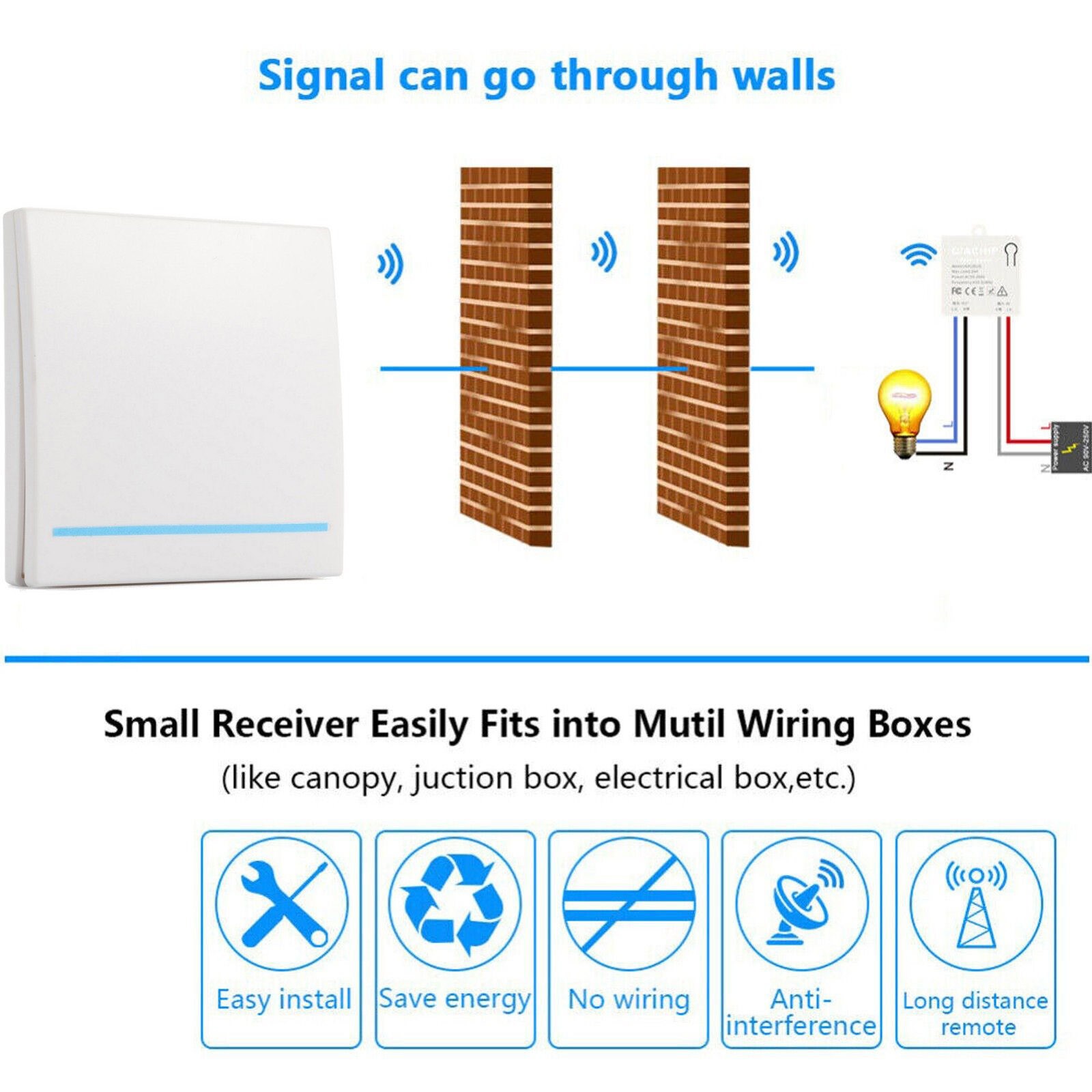 1 Set 433mhz Receiver Module Wireless Light Switch No Wiring Direct Installation