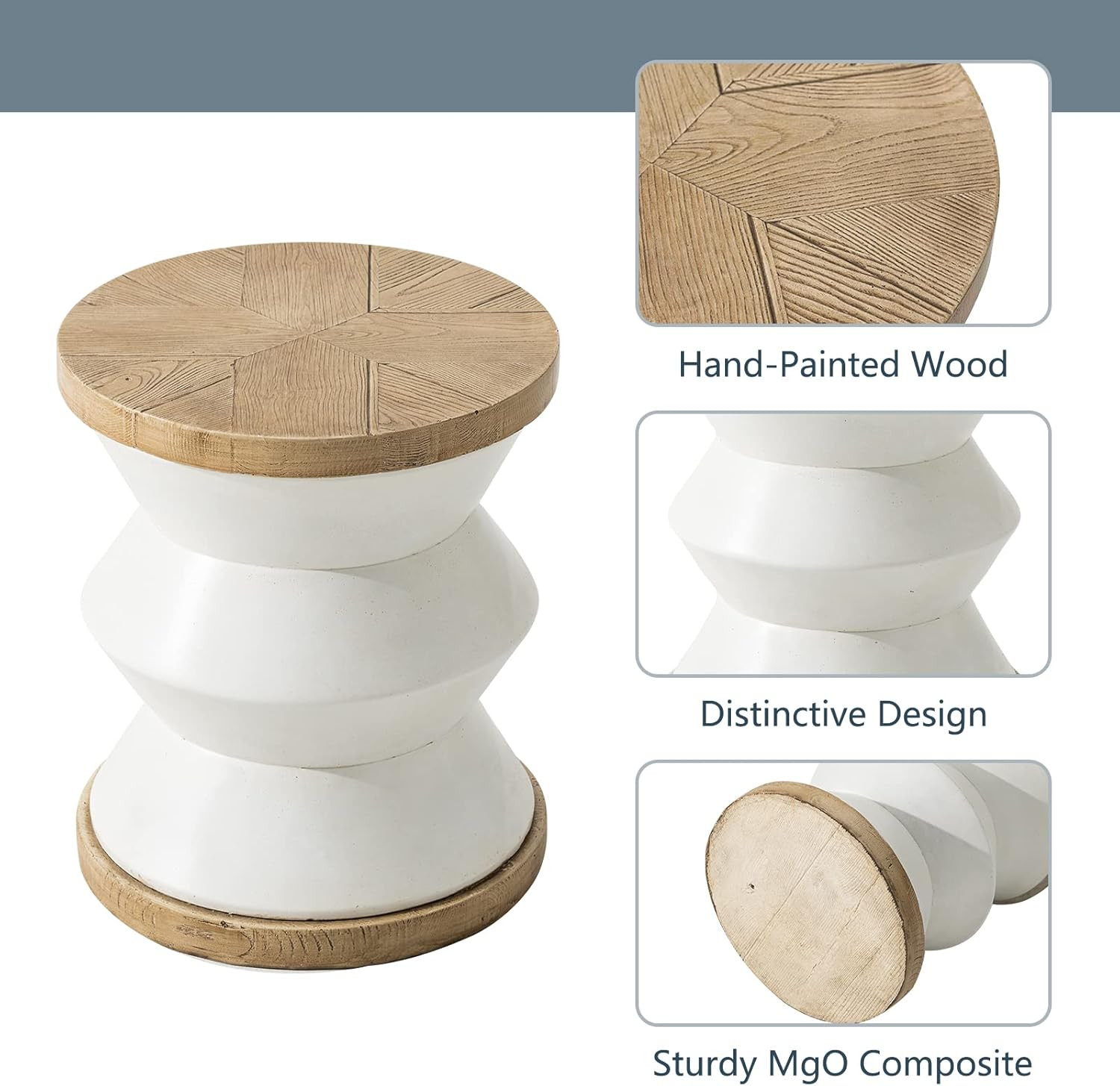 White Outdoor Side Table, round Mgo Concrete End Patio Side Table, Lightweight C