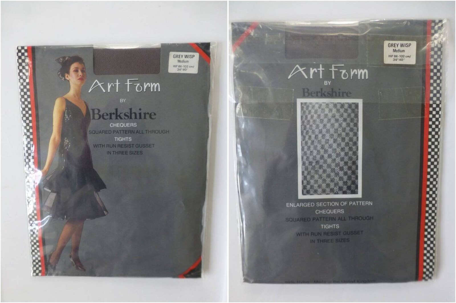 BERKSHIRE ART FORM GREY WISP CHEQUERS SQUARED PATTERN TIGHTS-SZ MEDIUM