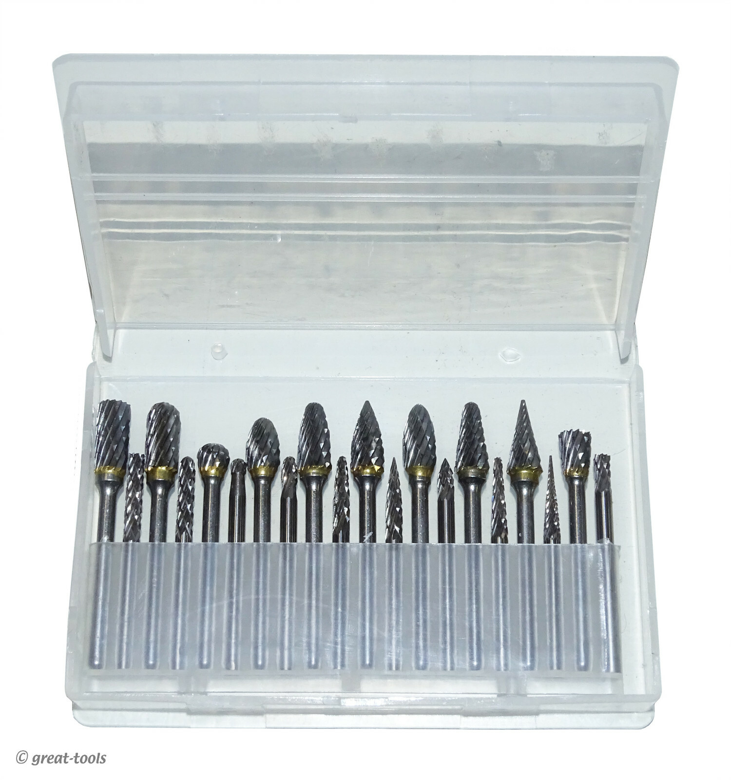 1/8” 20-pc CARBIDE BURR SET – die grinder burrs double cut metal grinding bits