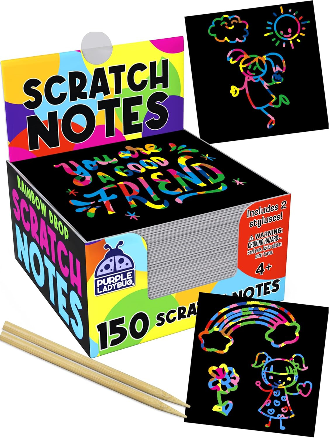 Scratch Art Mini Notes for Kids – set with 150 Rainbow Sheets with Stylus