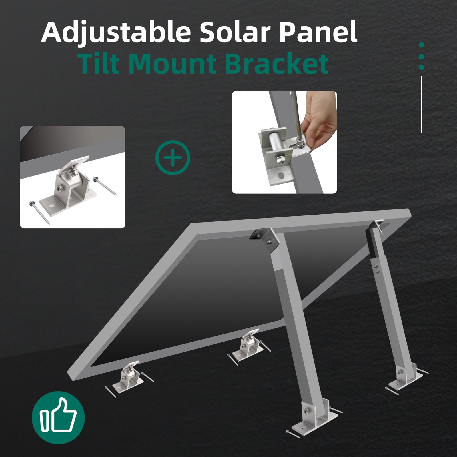 Riyhch 4 Pack Adjustable Solar Panel Tilt Mount Bracket Base, Silver