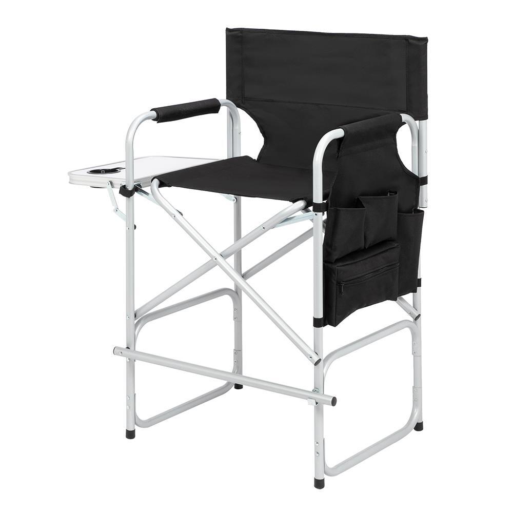 Tall Directors Chair Black Aluminum Folding Chair Outdoor Indoor With Cup Holder
