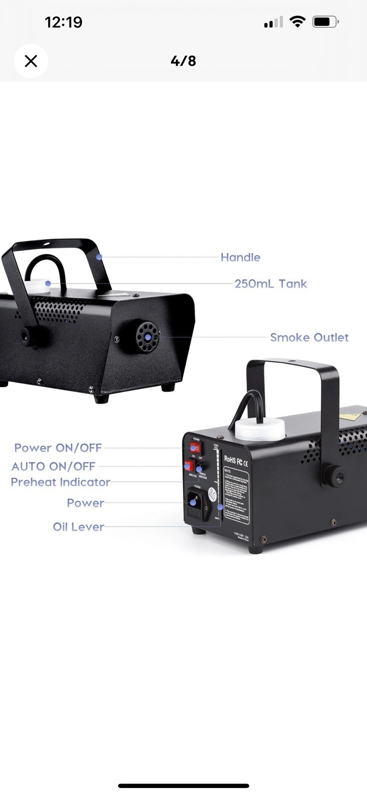Fog Machine JDR Mini 500W Smoke Machine with Auto Mode and Wireless Remote Co...