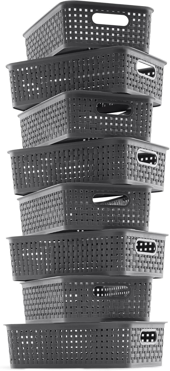 Plastic Storage Baskets 8 Pack Gray Durable Easy to Use Flexible Multi-Purpose