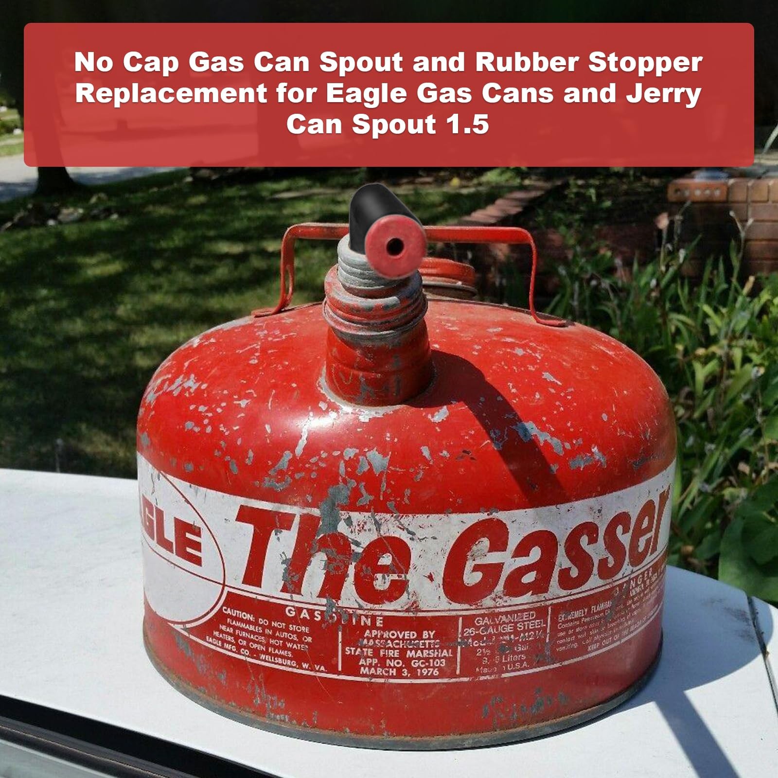 No Cap Gas Can Spout and Rubber Stopper Replacement for Eagle Cans black