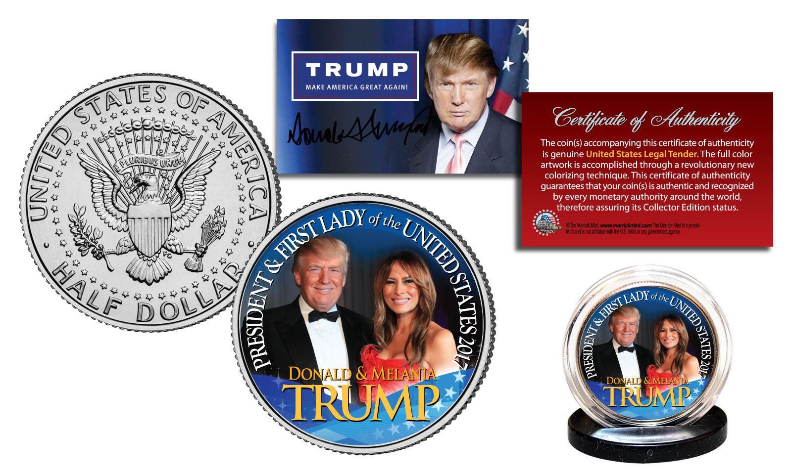 DONALD & MELANIA TRUMP President & First Lady 2016 Official JFK Half Dollar Coin