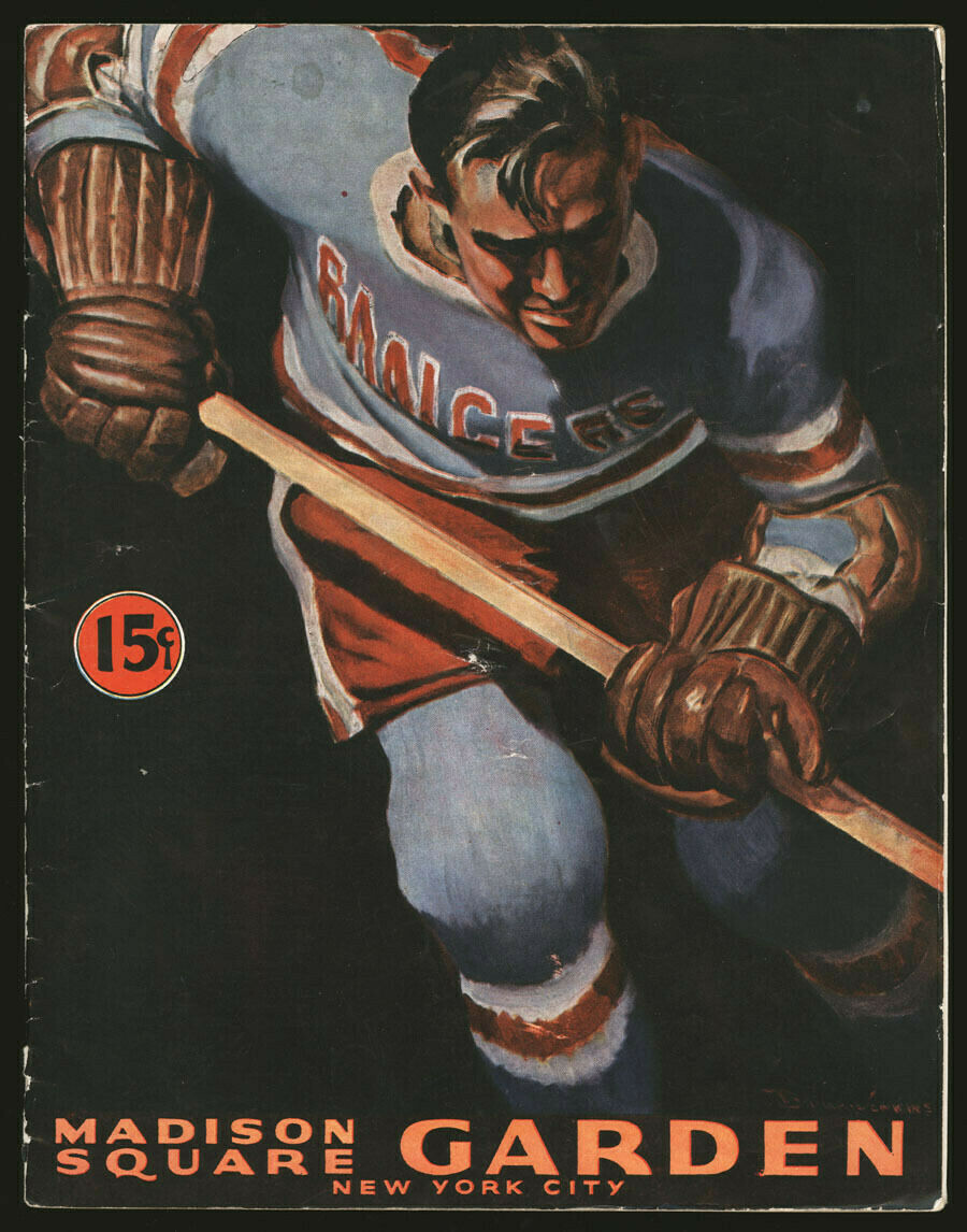 1944-45 NEW YORK RANGERS DETROIT RED WINGS PROGRAM & SCHEDULE CARD ~ TED LINDSAY