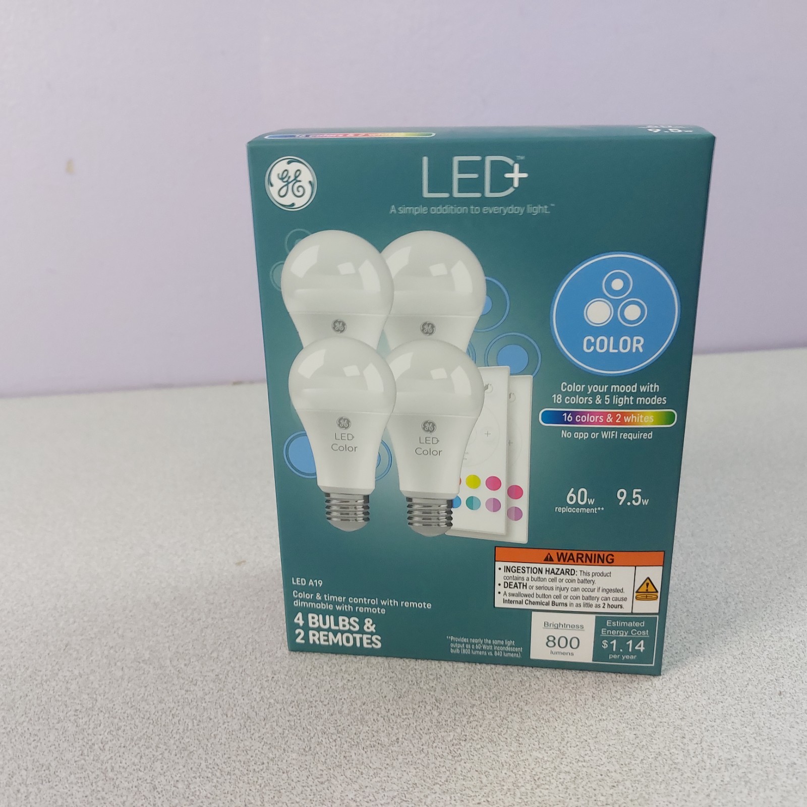 Lot 4 GE LED Light Bulb Color w Timer Remote 9.5W 60W A19 93130032 800 Lum NEW