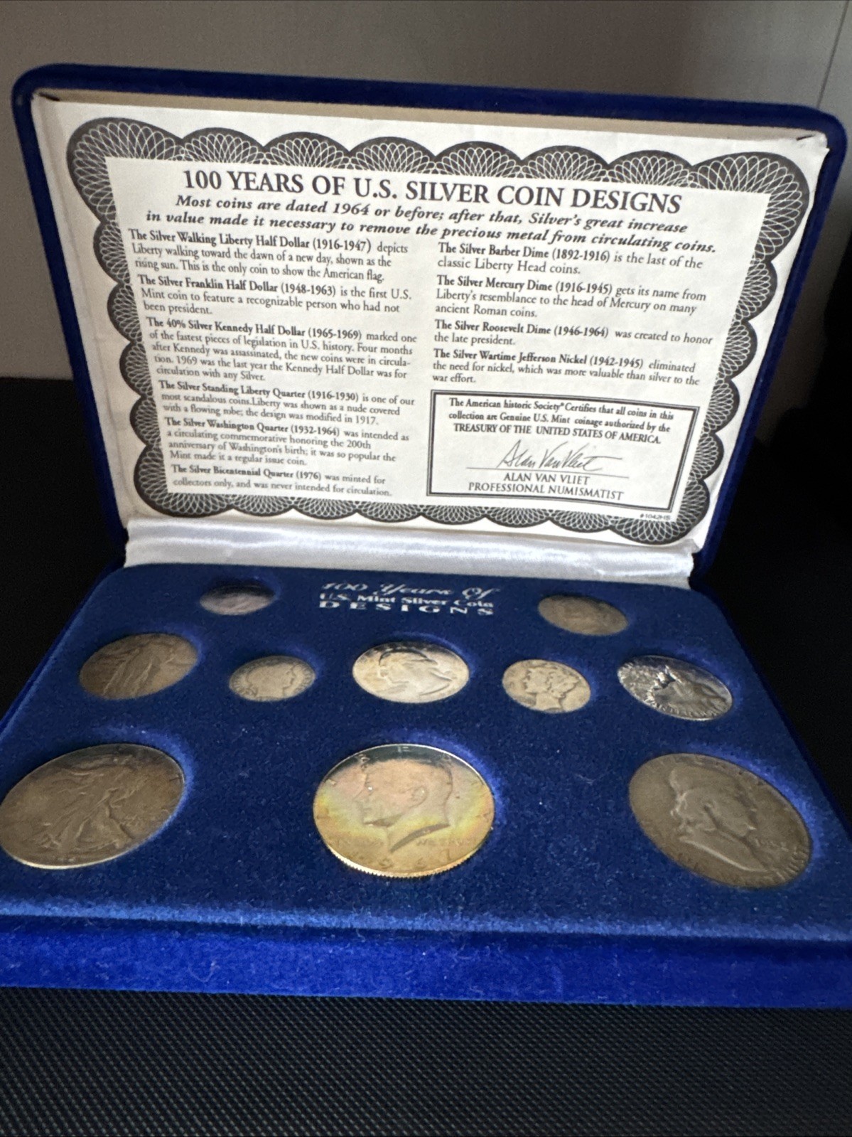 100 Years Of U.S. Silver Coins - Set of 10 Coins in Display Case
