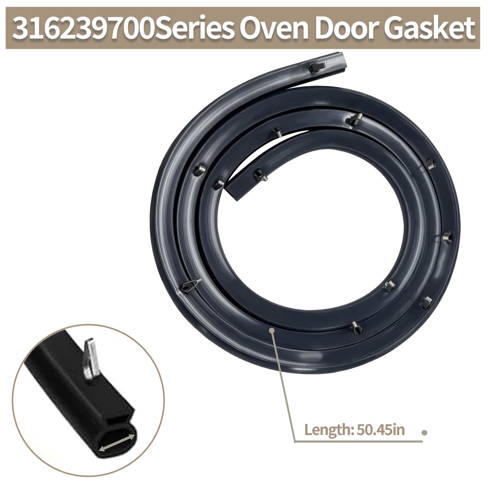 Range Oven Door Seal Gasket with 12 Mounting Clips Frigidaire Kenmore 316239700