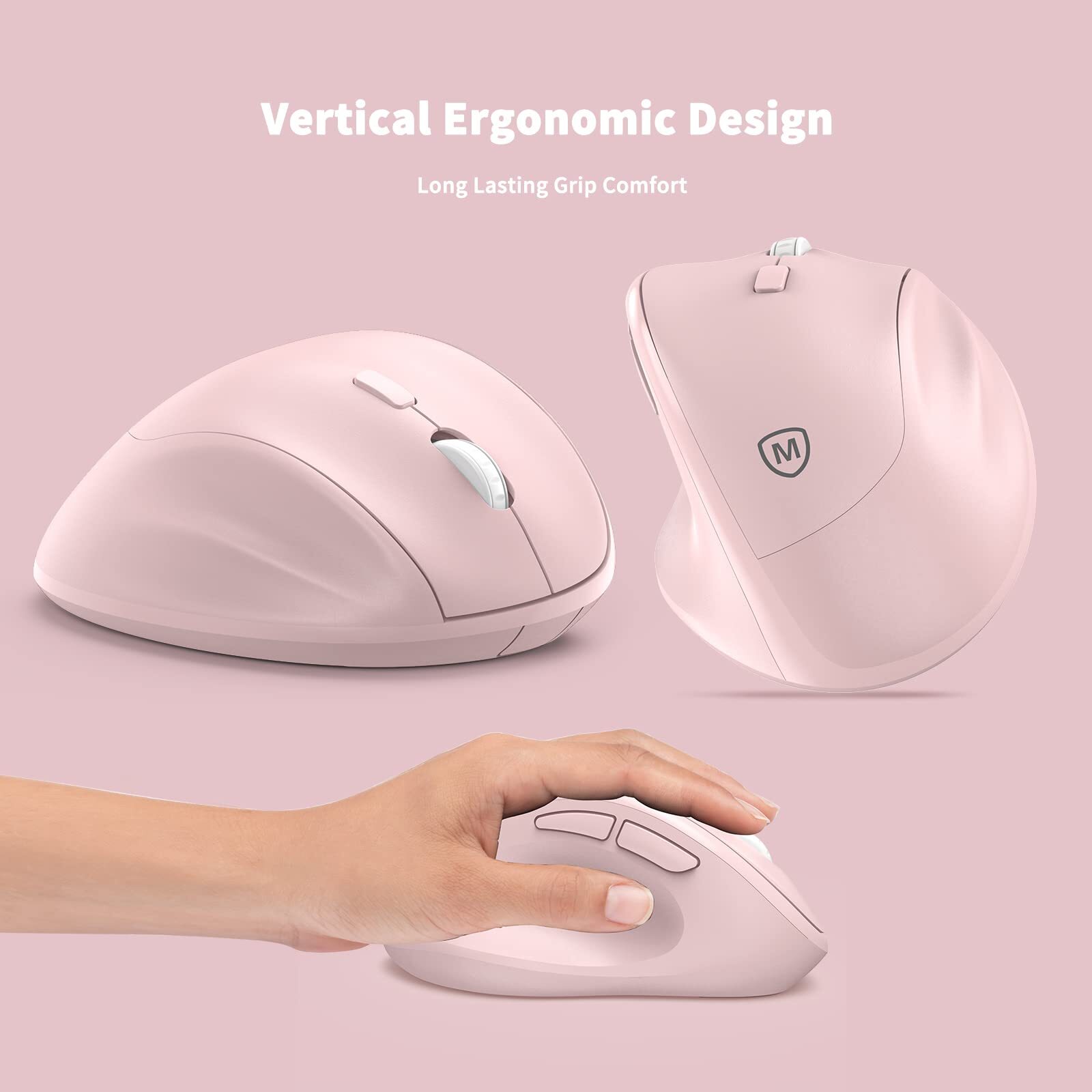 Ergonomic Wireless Mouse with USB Receiver for PC Laptop and Desktop Pink