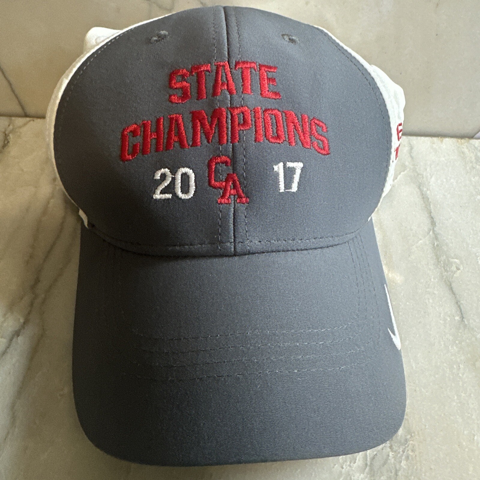 Nike State Champions 2017 California Golf Gray, White & Red Embroidered
