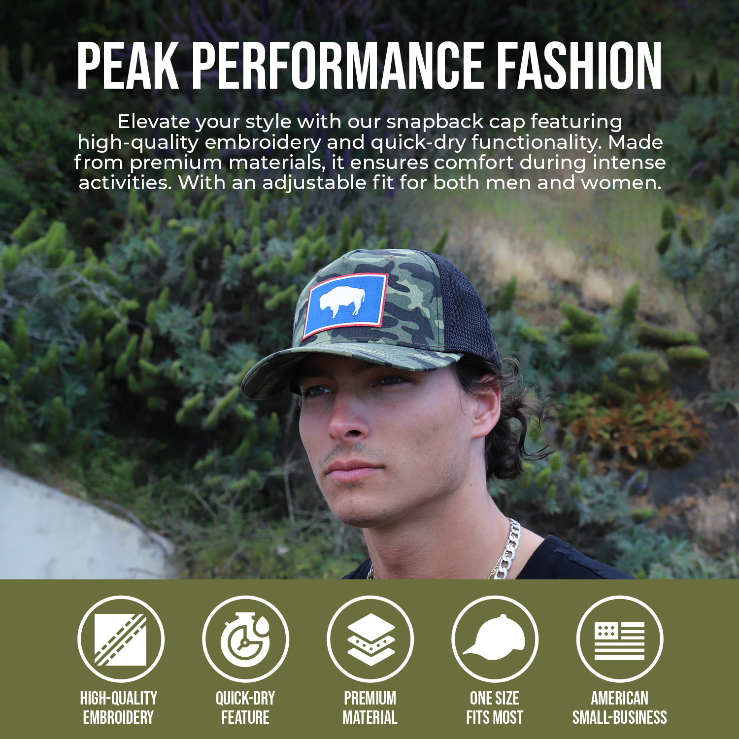 Wyoming Cap - Wyoming State Flag Trucker Baseball Snapback Hat (Camouflage)
