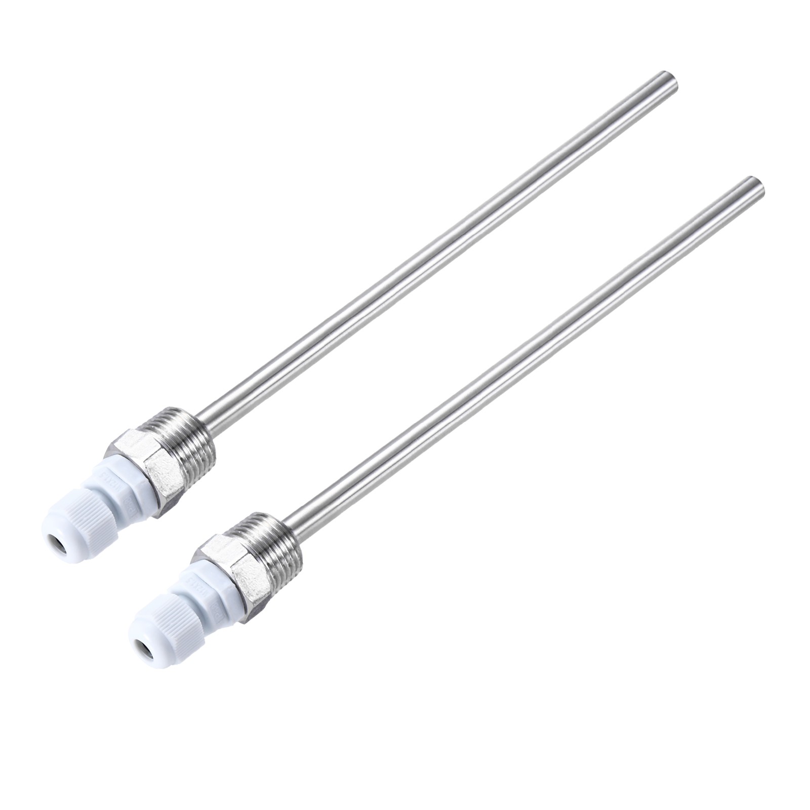 2 Pcs 8mm Dia G1/2 Thermowell Weldless Stainless Steel 201 200mm White