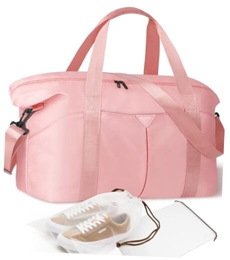 Duffle Bag for Travel, Carry-on Travel Bag with Trolley Sleeve, Sport Gym Pink