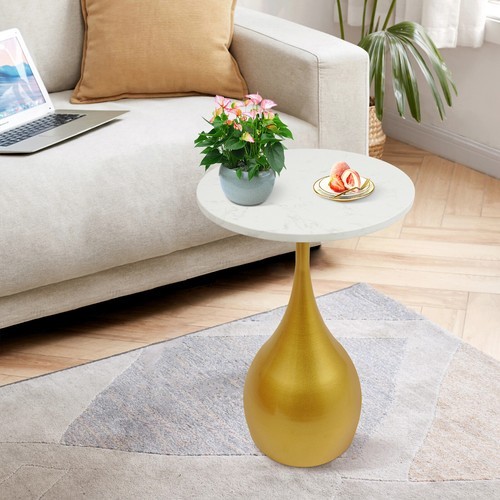 13.78In Marble Sofa Side Table Modern Round Accent Table For Small Spaces US~