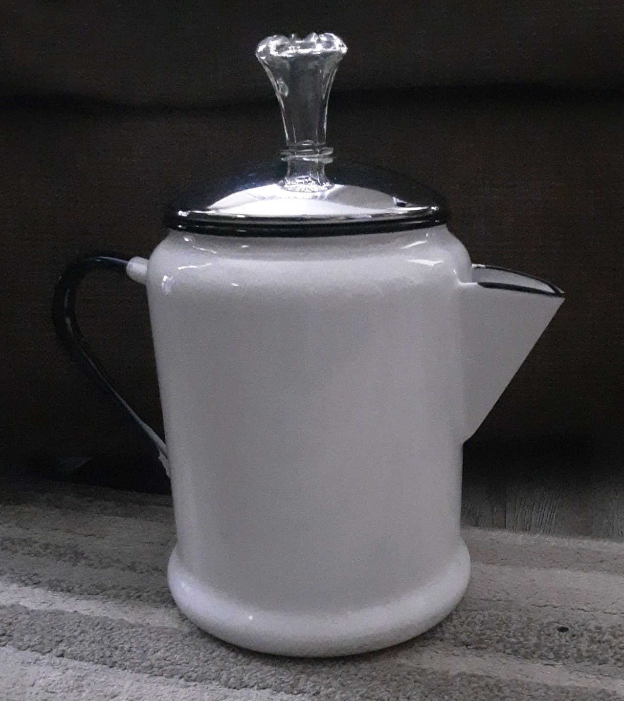 Enameled White Coffee Percolator Dark Blue Basket/Stem Stainless Lid READ ALL
