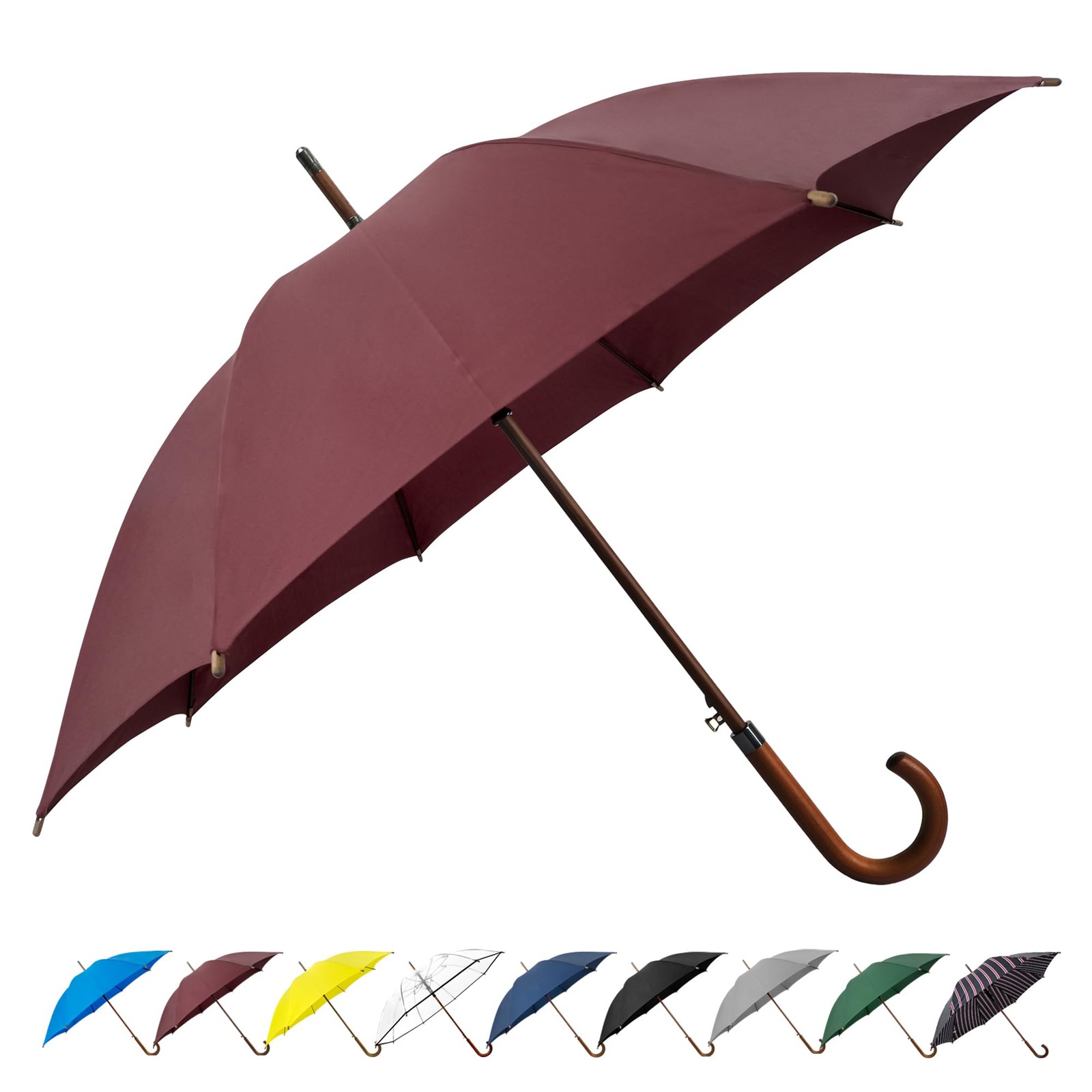 48" Umbrella Windproof Stick Umbrella for Rain, Automatic Open Wooden Handle