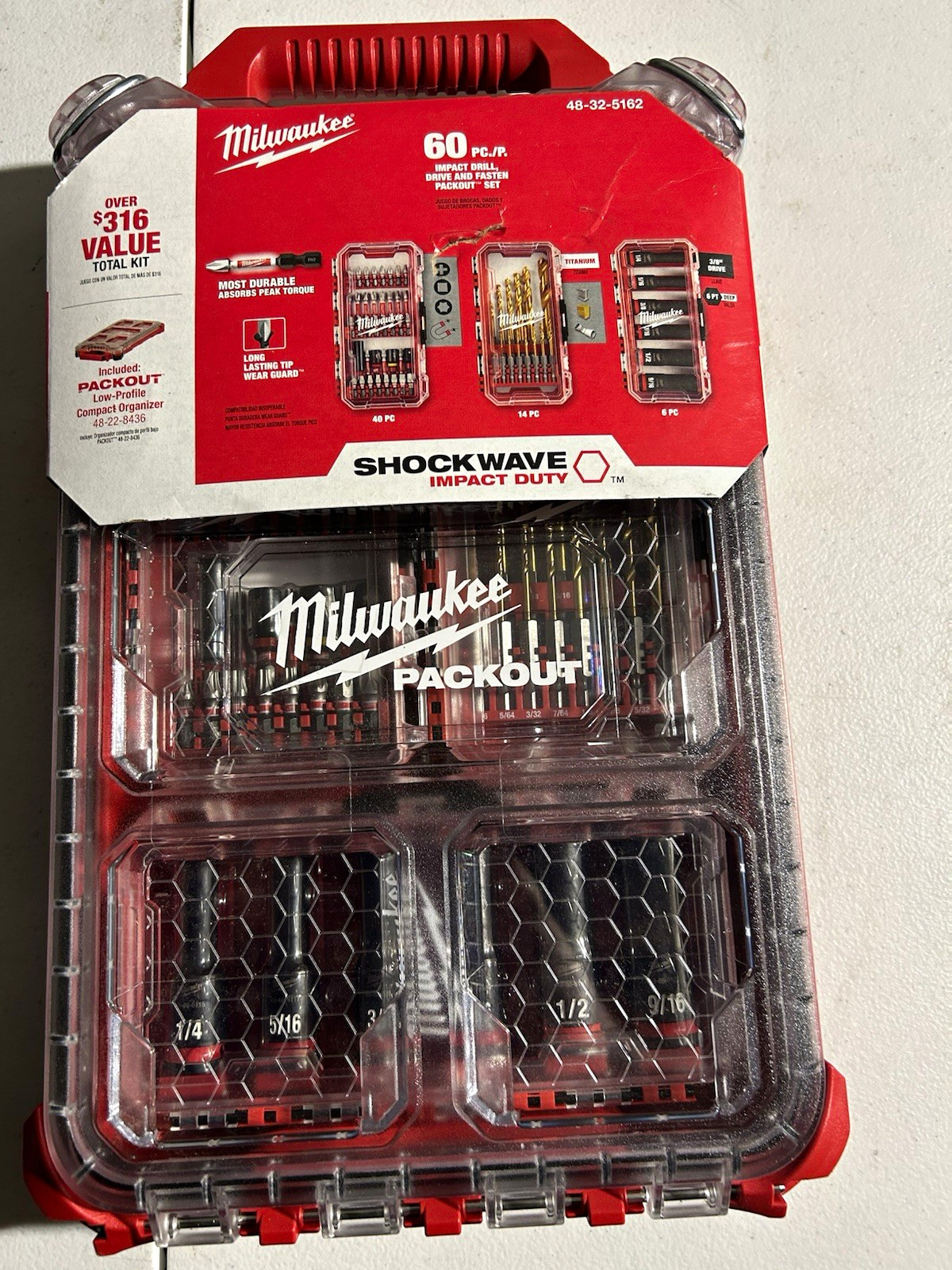 Milwaukee SHOCKWAVE Impact Duty PACKOUT 60pc Driver Bit Set Red Organizer