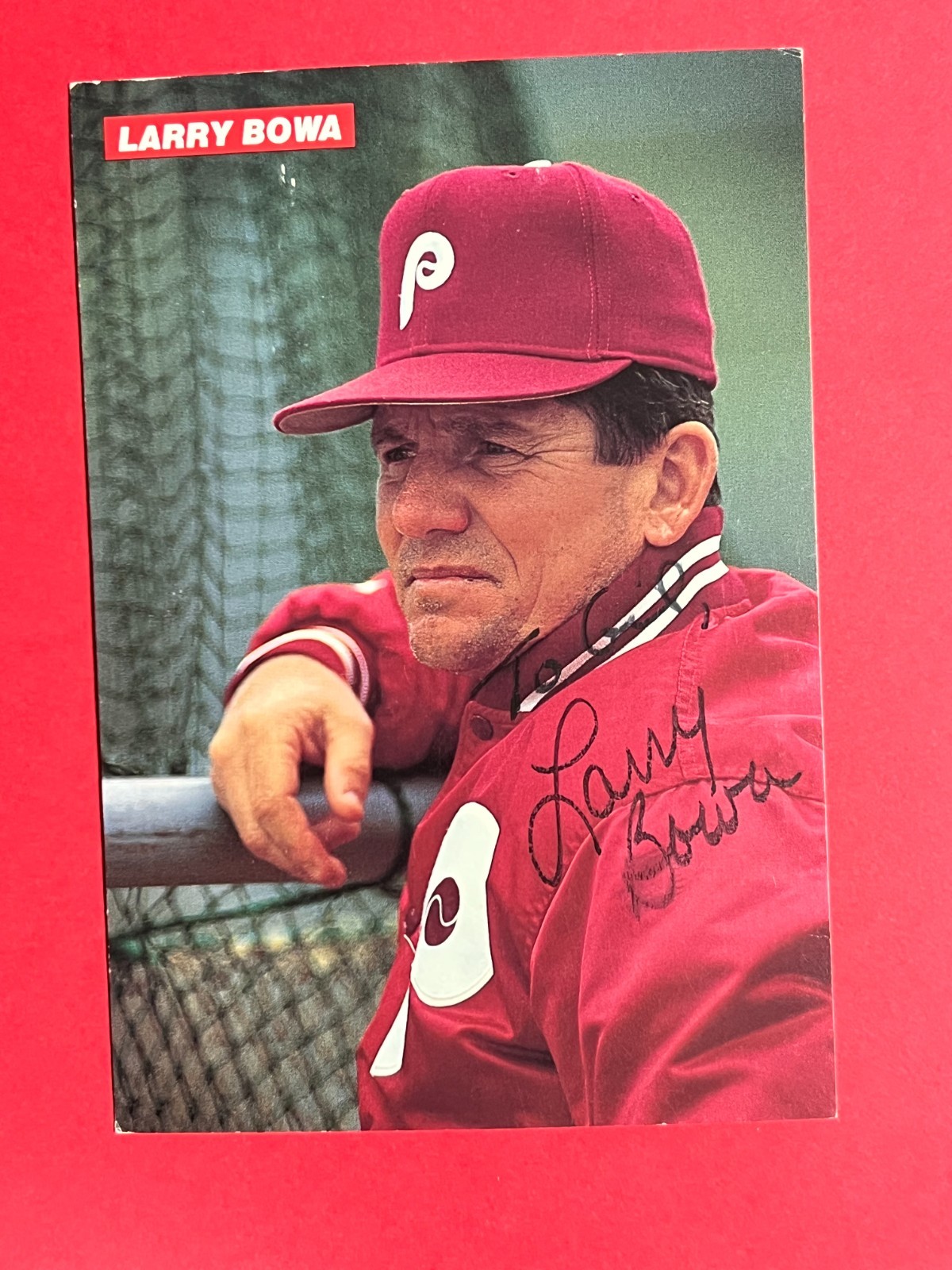 LARRY BOWA ~ Auto/Signed 4x6 Medford Postcard ~ #2 Phillies 1991 ~ No COA