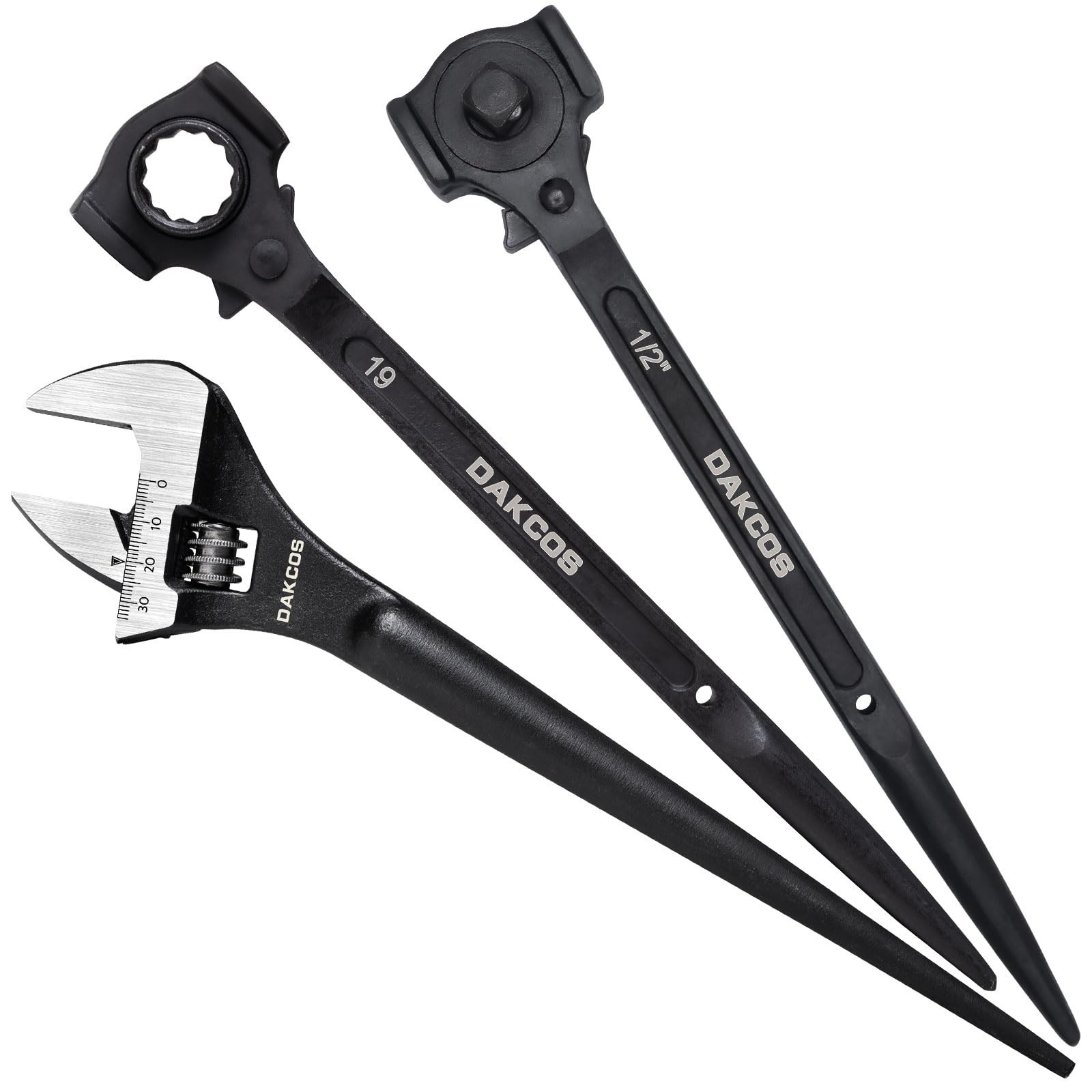 3pcs Spud Wrench Set, 3/4" x 7/8" Dual Socket Scaffold Wrench, 3/8" x 1/2" Du...