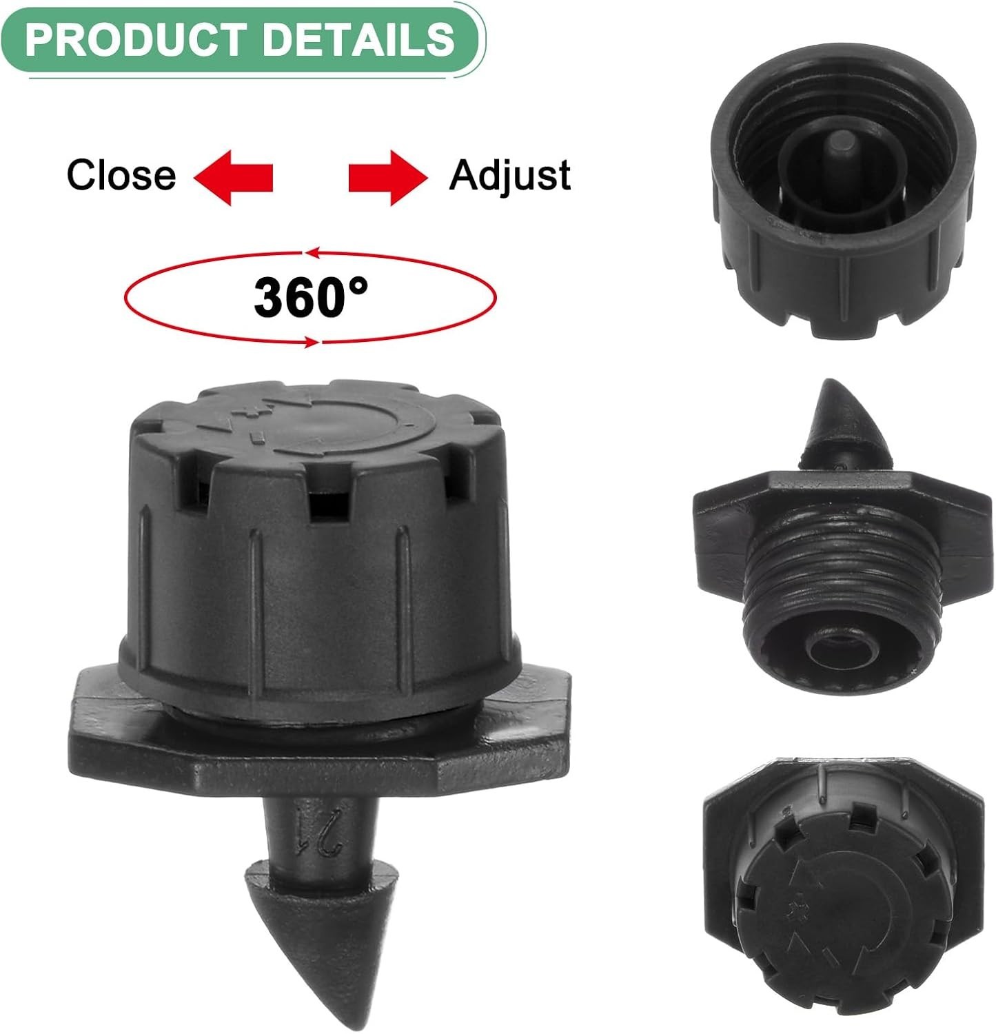 100-Pack 360 Degree Adjustable Irrigation Dripper, 1/4 Inch Barbed Emitter Dr...