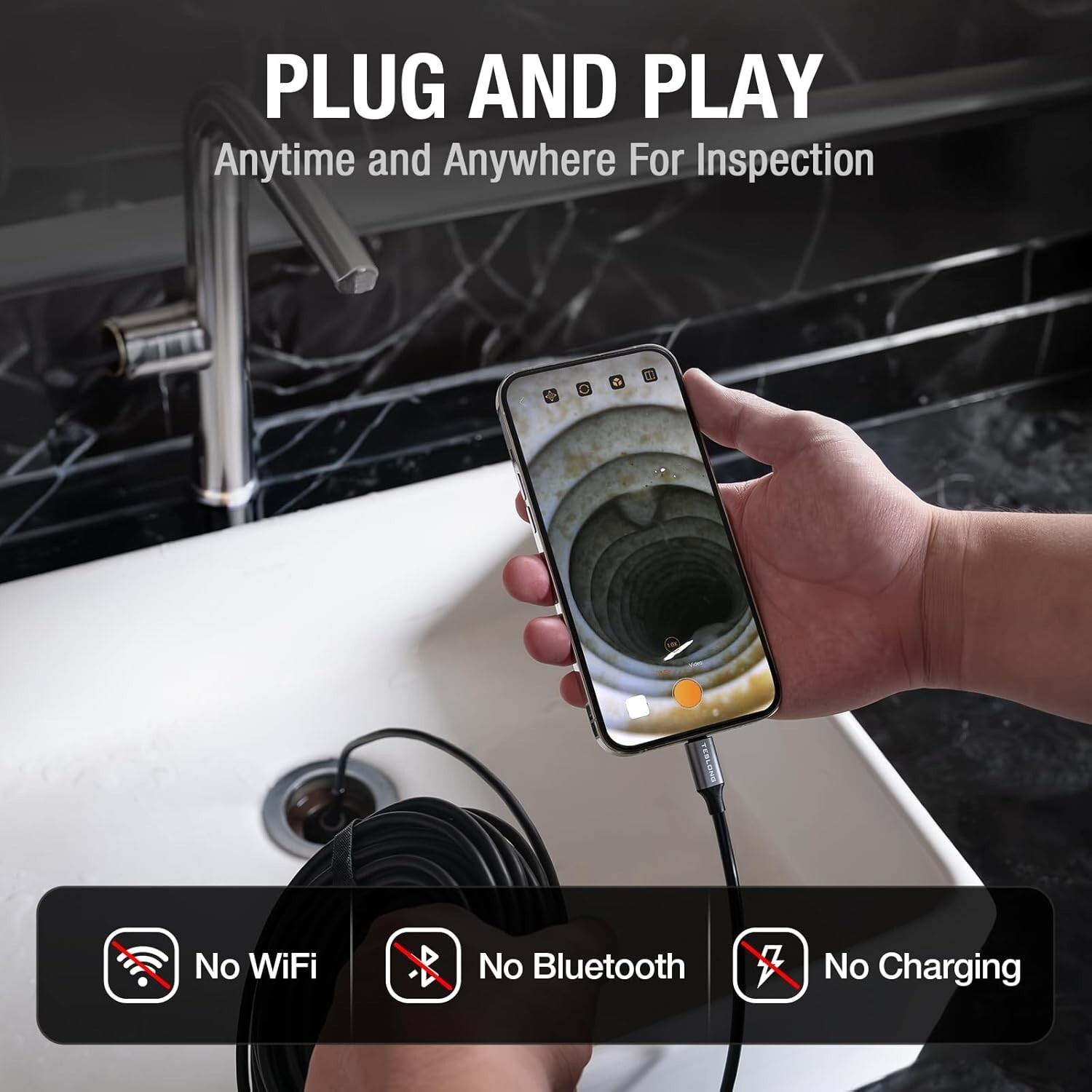 50FT USB C Sewer Inspection Camera Waterproof Endoscope 8 LED For iPhone Android