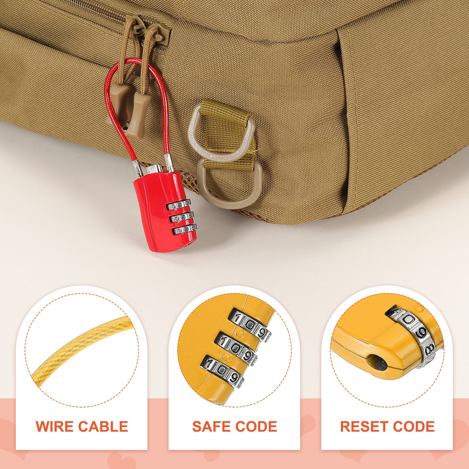 4 Pcs 3 Digit Luggage Cable Combination Lock with 12" Long Cable, Yellow