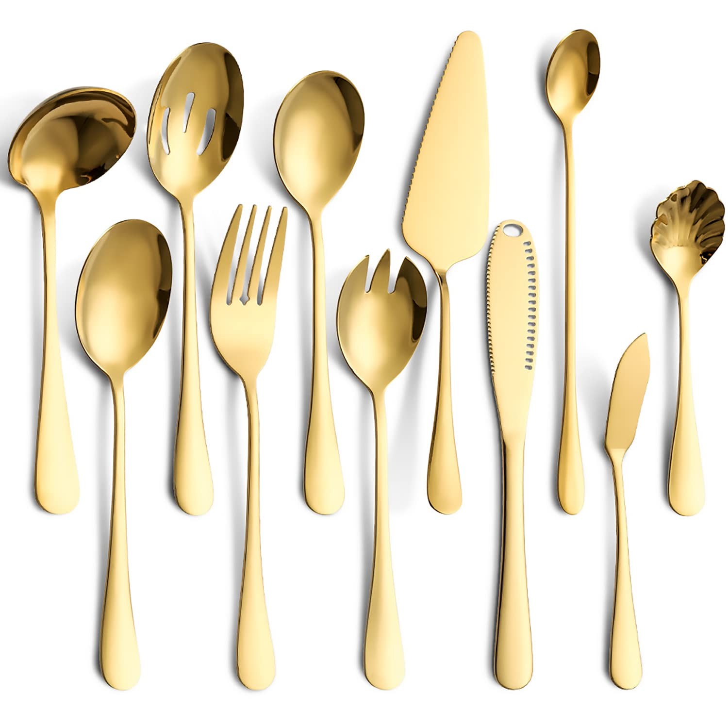 11-Piece Serving Utensil Set, Stainless Steel Modern Flatware Serving Set Ser...